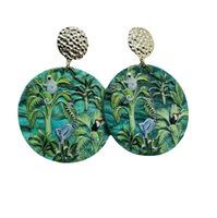 Green Rainforest Animals Plants Embossed Printed Earrings main image 6