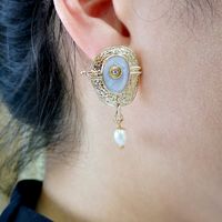 Korean Pearl Earrings Creative Gold-plated Enamel Diamond Earrings main image 3