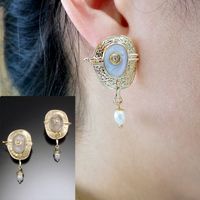 Korean Pearl Earrings Creative Gold-plated Enamel Diamond Earrings main image 4