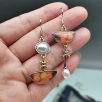 New Creative Asymmetrical Peanut Wood Jasper Pearl Earrings main image 4