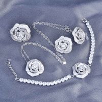Hollow Rose Flower Necklace Camellia Earrings Micro Inlaid Open Ring Bracelet Female main image 1