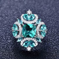 Retro Micro-embellished Diamond Imitation Natural Paraiba Green Diamond Copper Ring main image 2