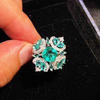 Retro Micro-embellished Diamond Imitation Natural Paraiba Green Diamond Copper Ring main image 3