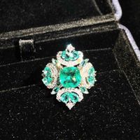 Retro Micro-embellished Diamond Imitation Natural Paraiba Green Diamond Copper Ring main image 4