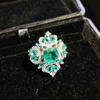 Retro Micro-embellished Diamond Imitation Natural Paraiba Green Diamond Copper Ring main image 5