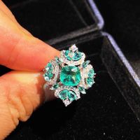 Retro Micro-embellished Diamond Imitation Natural Paraiba Green Diamond Copper Ring main image 6