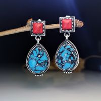 Retro Inlaid Red Flower Blue Turquoise Earrings New Earrings main image 5