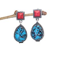 Retro Inlaid Red Flower Blue Turquoise Earrings New Earrings main image 6