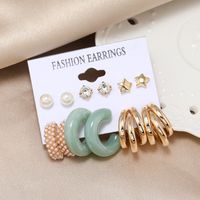 New Creative Jewelry Geometric Earrings Zircon Pearl Earrings Set sku image 1