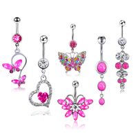 Piercing Multi-combination Pink Butterfly 6-piece Set Belly Button Ring Belly Button sku image 1