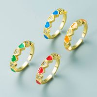 Creative Copper Gold-plated Micro-inlaid Zircon Heart-shaped Opening Adjustable Ring Female main image 3