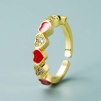 Creative Copper Gold-plated Micro-inlaid Zircon Heart-shaped Opening Adjustable Ring Female main image 5