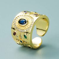 Retro Color Zircon Ring European And American Exaggerated Design Arc Copper Ring main image 1