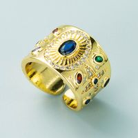 Retro Color Zircon Ring European And American Exaggerated Design Arc Copper Ring main image 3