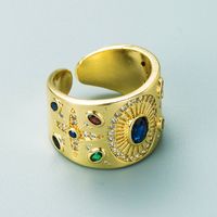 Retro Color Zircon Ring European And American Exaggerated Design Arc Copper Ring main image 5
