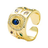 Retro Color Zircon Ring European And American Exaggerated Design Arc Copper Ring main image 7