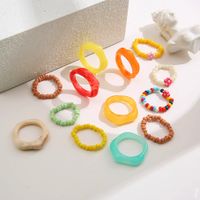 Creative Candy Color Rice Bead Heart Butterfly Ring Irregular Resin Ring 16-piece Set sku image 3