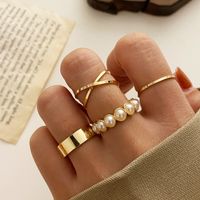 Retro Inlaid Pearl Peach Heart Joint Ring Set 5-piece Set sku image 1