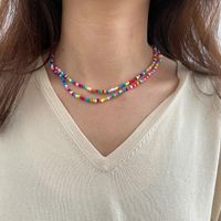 Bohemian Double Layer Creative Choker Colorful Rice Beads Stacked Necklace sku image 1
