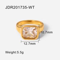 Retro 18k Gold Plated Square Zircon Stainless Steel Square Pink Green Zircon Glossy Ring sku image 1