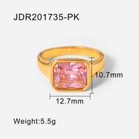 Retro 18k Gold Plated Square Zircon Stainless Steel Square Pink Green Zircon Glossy Ring sku image 4