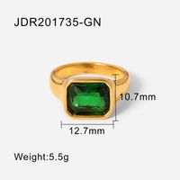 Retro 18k Gold Plated Square Zircon Stainless Steel Square Pink Green Zircon Glossy Ring sku image 7
