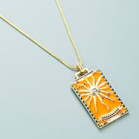 Fashion Copper Micro-inlaid Zircon Orange Tarot Card Pattern Square Pendant Necklace sku image 3