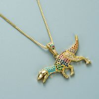 Creative Copper Gold-plated Inlaid Zircon Color Dinosaur Pendant Necklace sku image 1
