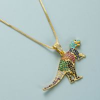 Creative Copper Gold-plated Inlaid Zircon Color Dinosaur Pendant Necklace sku image 2