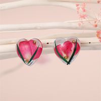 Creative Resin Dried Flower Eternal Flower Transparent Heart-shaped Earrings Jewelry sku image 1