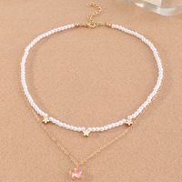 Pearl Necklace Niche Design Double Layer Gold Chain Crystal Pendant Jewelry sku image 1
