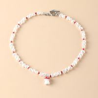 Simple Pearl Rice Bead Necklace Mushroom Pendant Clavicle Chain Jewelry sku image 1