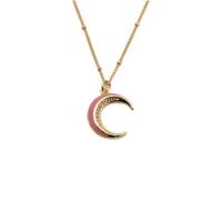 Star Pendant With Jewelry Copper Zircon Drip Oil Multicolor Moon Necklace sku image 6