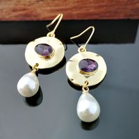 Fashion Pearl Earrings European And American Inlaid Purple Crystal Earrings sku image 1