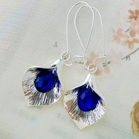 Lady Leaf Plating Metal Artificial Gemstones Earrings sku image 4