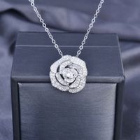 Hollow Rose Flower Necklace Camellia Earrings Micro Inlaid Open Ring Bracelet Female sku image 2