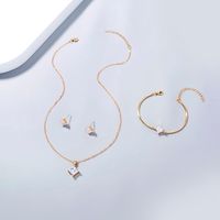 Simple Style Design Copper Zircon Bracelet Earrings Necklace 3-piece Jewelry Female main image 5