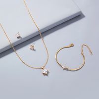 Simple Style Design Copper Zircon Bracelet Earrings Necklace 3-piece Jewelry Female sku image 1