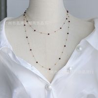 Fashion Gold Bead Chain Natural Garnet Short Titanium Steel Necklace main image 3