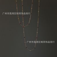 Fashion Gold Bead Chain Natural Garnet Short Titanium Steel Necklace main image 5