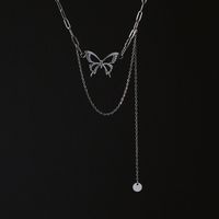 Fashion Hollow Silver Butterfly Tassel Disc Titanium Steel Necklace main image 1