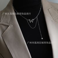 Fashion Hollow Silver Butterfly Tassel Disc Titanium Steel Necklace main image 4