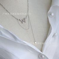 Fashion Hollow Silver Butterfly Tassel Disc Titanium Steel Necklace main image 5