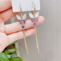New Style Butterfly Long Tassel Diamond Earrings main image 3