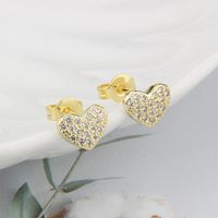 Female Zirconium Heart-shaped Copper Gold-plated Love Earrings main image 1