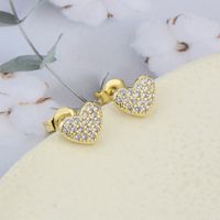 Female Zirconium Heart-shaped Copper Gold-plated Love Earrings main image 3
