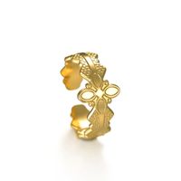 New Product 14k Gold Four-leaf Stainless Steel Open Ring main image 6
