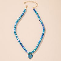 Fashion Sweater Chain Blue Soft Ceramic Heart-shape Necklace main image 3