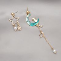 Korean Asymmetric Gradient Color Star Moon Earrings Long Tassel Earrings main image 5
