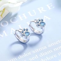 Simple Blue Crystal Diamond Puppy Footprint Earrings main image 1